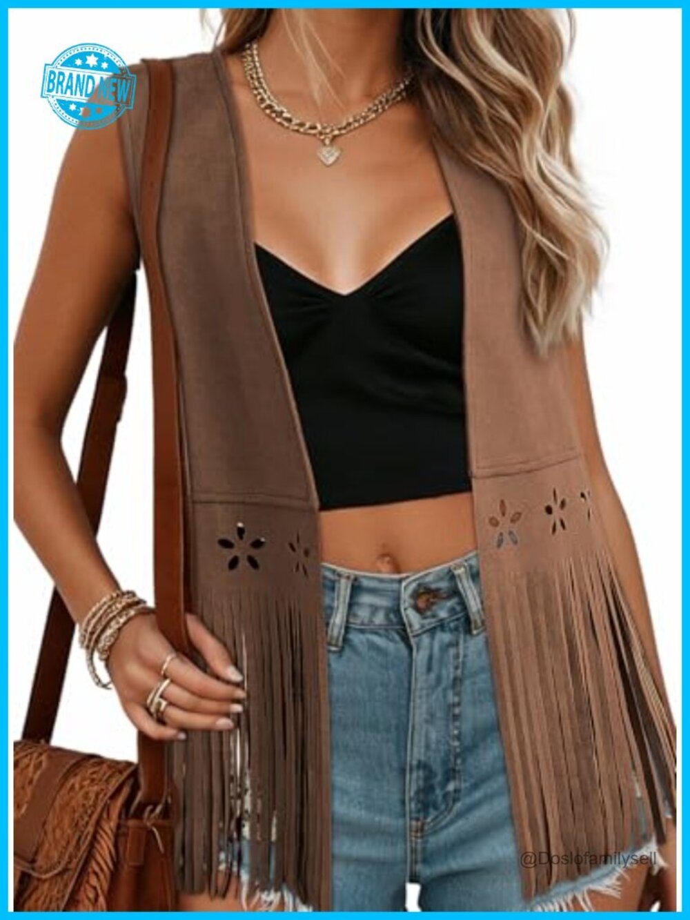 Faux Suede Fringe Vest Sleeveless Tassel Western Cowgirl Hippie Costume